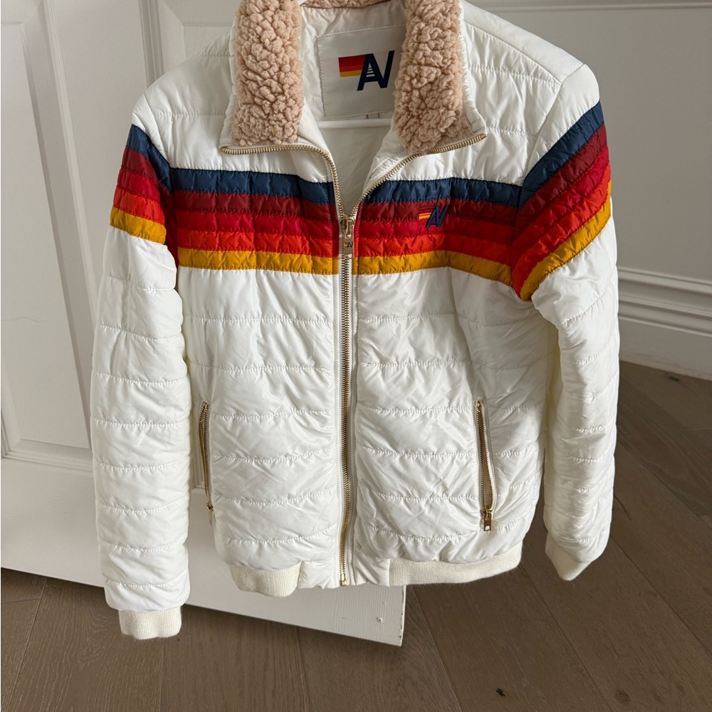 Aviator Nation White Jacket with Multicolor Stripes